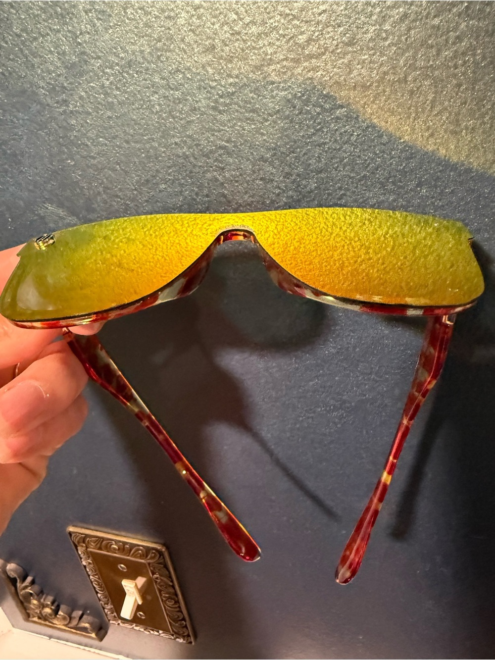 Bold Shield Sunglasses with Yellow-Green Mirrored Lenses